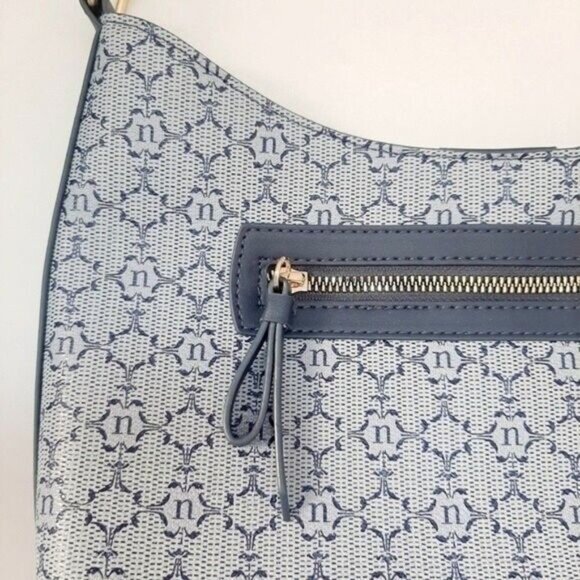 NWOT NANETTE LEPORE Blue Vegan Leather Logo Pattern Hobo Purse - Picture 6 of 11